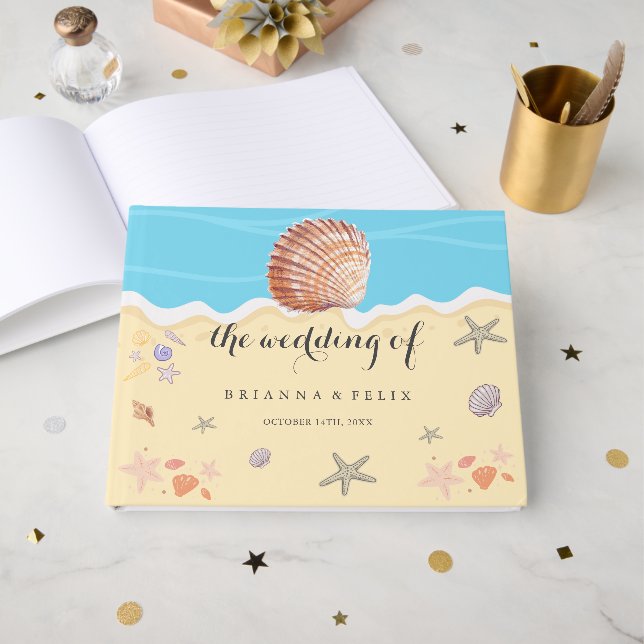 Minimalistisk Blå Ocean Sommarbröllop Gästböcker (Framsida Öppen)