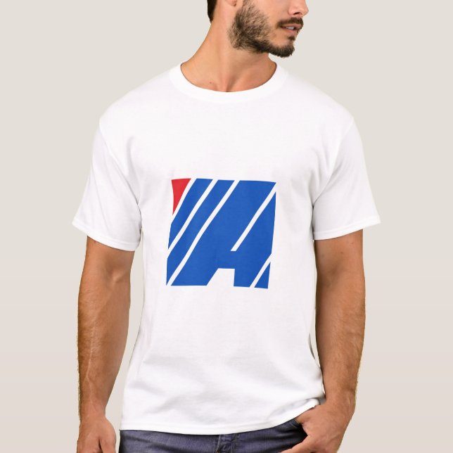 Minimalistisk blå och röd geometrisk rand t shirt (Framsida)