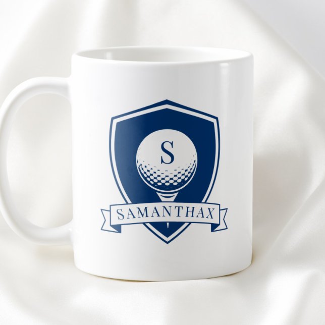 Minimalistisk blå och vit modern initialmonogram kaffemugg (Minimalist Blue and White Modern Initial Monogram Coffee Mug)