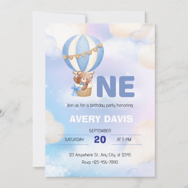 Minimalistisk blå och vit vattenfärg inbjudningar (Framsida)