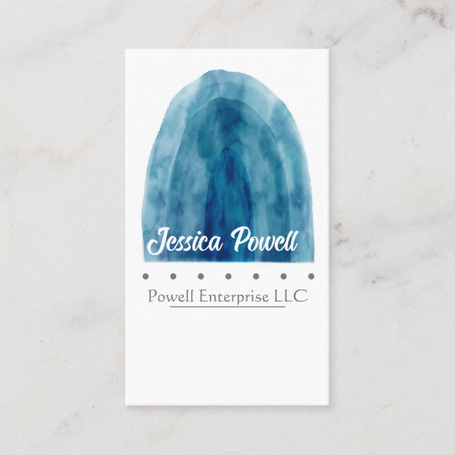 Minimalistisk blå och vit vattenfärgsdesign visitkort (Framsida)