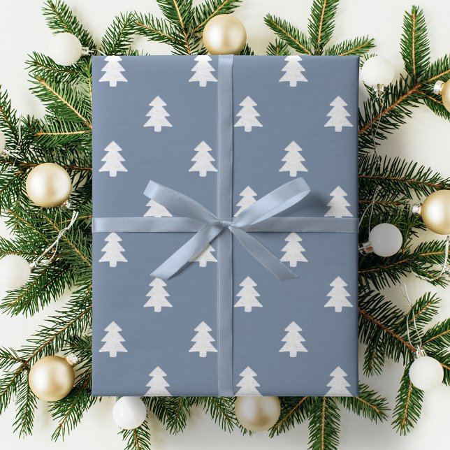 Minimalistisk blå pojk jul gran vinter presentpapper (Skapare uppladdad)