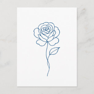 Minimalistisk blå ros linjekonst vykort