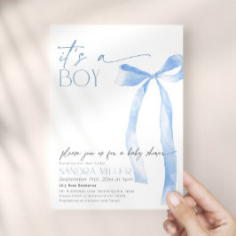 Minimalistisk blå rosett baby shower inbjudningar