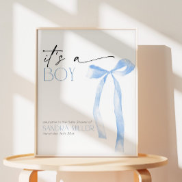 Minimalistisk blå rosett Baby Shower Välkomstskylt