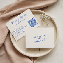 Minimalistisk blå script QR-kod bröllopswebbplats