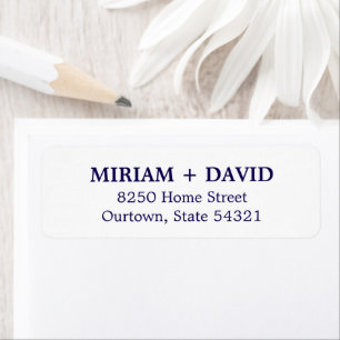 Minimalistisk blå serif Namn + Returadress Etikett