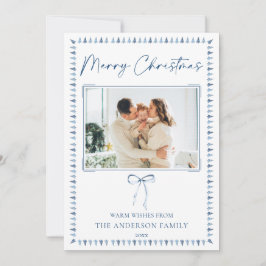 Minimalistisk blå slinga skogsträd God Jul Julkort