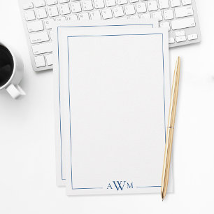 Minimalistisk blå tre bokstäver monogram brevpapper