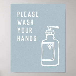 Minimalistisk blå Tvätta Händer-soap Poster