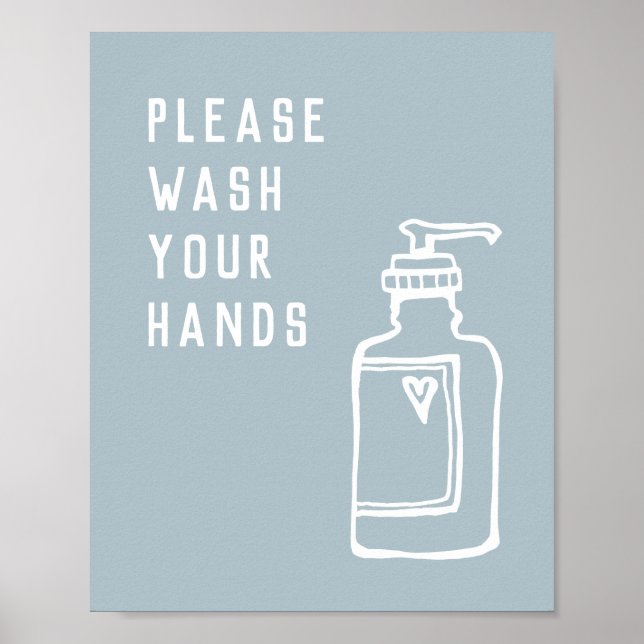 Minimalistisk blå Tvätta Händer-soap Poster (Framsidan)
