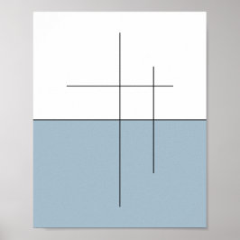 Minimalistisk blå vågrät linjekonst poster