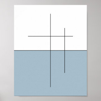 Minimalistisk blå vågrät linjekonst poster
