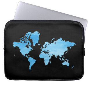 Minimalistisk blå världskarta akvarellkonst laptop fodral