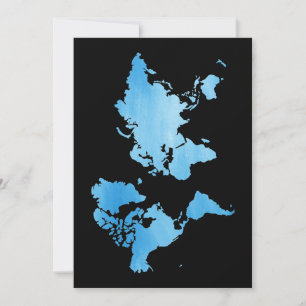 Minimalistisk blå världskarta Vattenfärgskonst Julkort