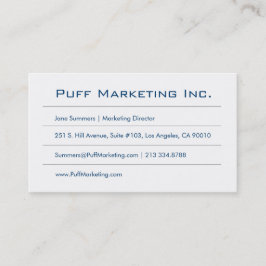 Minimalistisk blå vit visitkort