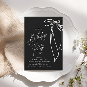 Minimalistisk Black Bow Birthday Inbjudningar