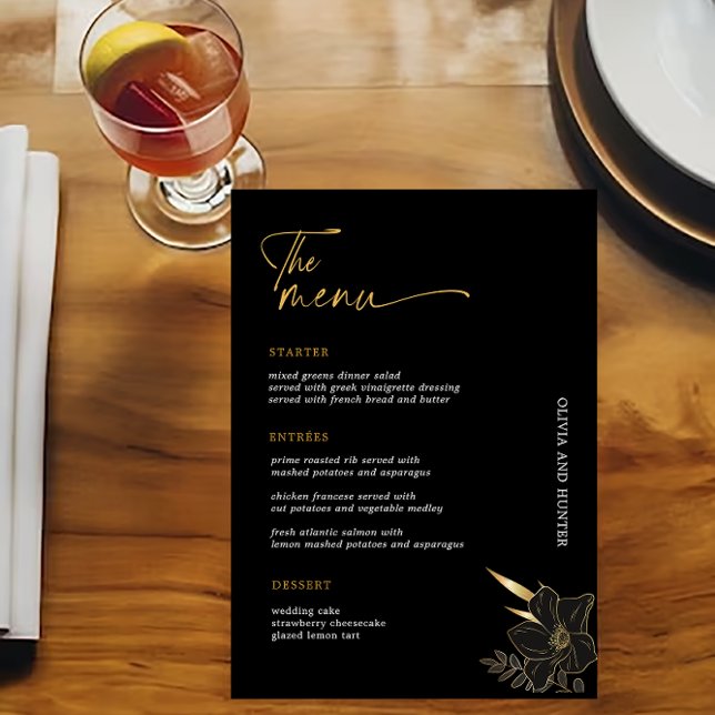 Minimalistisk Black & Guld Bröllop Drinks Pub Menu Meny (Minimalist Black & Gold Wedding Drinks Bar Menu
)