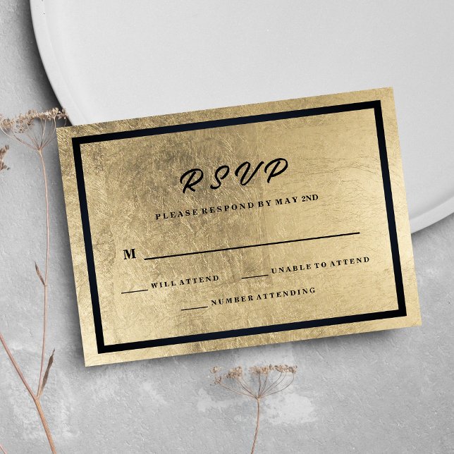 Minimalistisk Black Guld Luxury Bröllop OSA (Minimalist Black Gold Luxury Wedding RSVP)