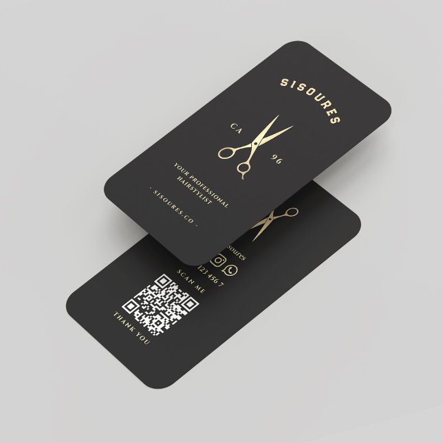 Minimalistisk Black Guld-sax Barbershop Visitkort (Minimalist Black Gold Scissors Barbershop Business Card
)