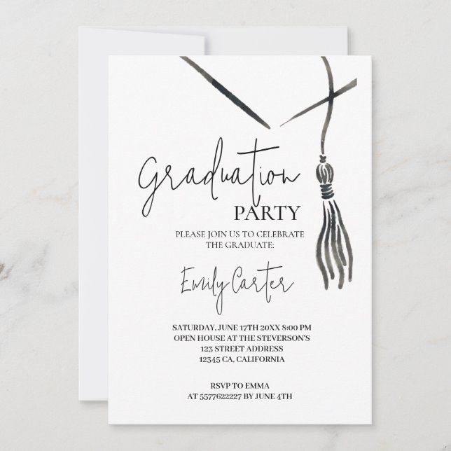 Minimalistisk Bläck-kalligrafi Studenten Inbjudningar (Framsida)