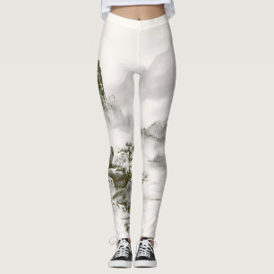 Minimalistisk bläck Mistig Zen Berglandskap Leggings