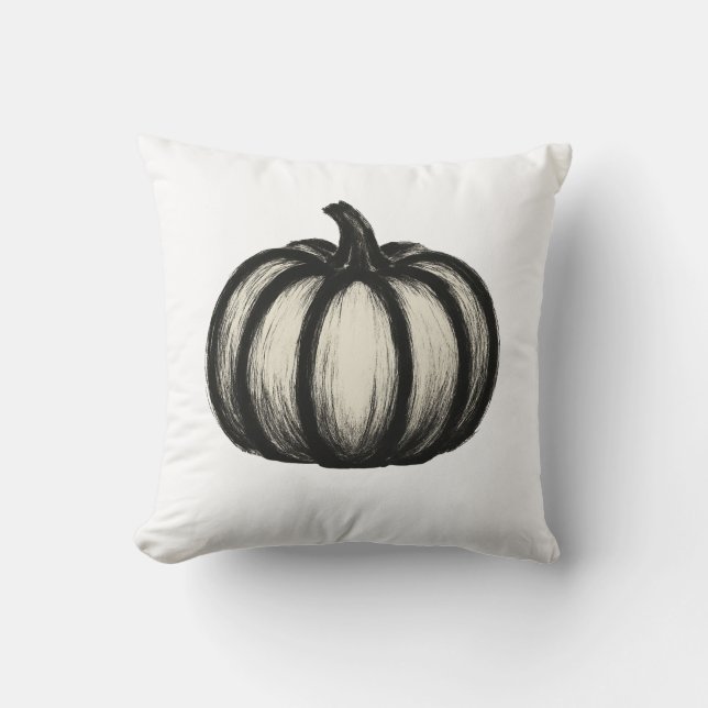 Minimalistisk Bläck Pumpkin - höstskördekonst på Kudde (Framsida)
