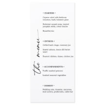 Minimalistisk Black & White Bröllop Menu med Verti