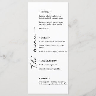 Minimalistisk Black & White Bröllop Menu med Verti Meny