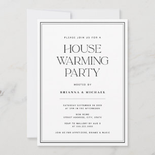 Minimalistisk Black & White Houseuppvärmning Party Inbjudningar
