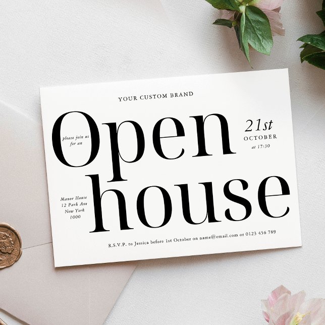 Minimalistisk Black & White-Logotyp Business Open  Inbjudningar (Minimalist modern business open house invitation )