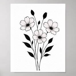 Minimalistisk bläckblomma Abstrakt floral konst i  Poster