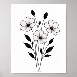 Minimalistisk bläckblomma Abstrakt floral konst i Poster