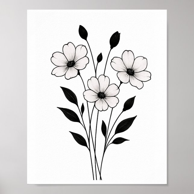 Minimalistisk bläckblomma Abstrakt floral konst i  Poster (Framsidan)