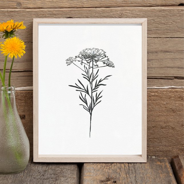 Minimalistisk bläckblomma ritad i svart poster (Skapare uppladdad)