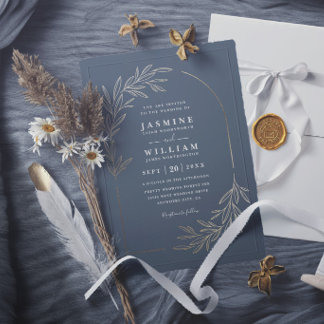 Minimalistisk Blad Blommig Elegant Modern Chic Brö Inbjudningar