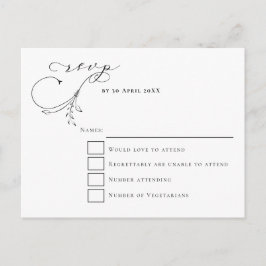 Minimalistisk Bladig Svart Skrift typografi Bröllo Vykort