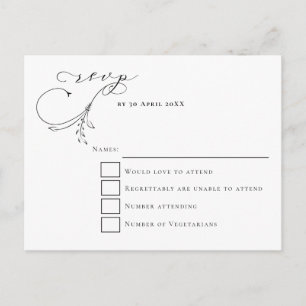 Minimalistisk Bladig Svart Skrift typografi Bröllo Vykort