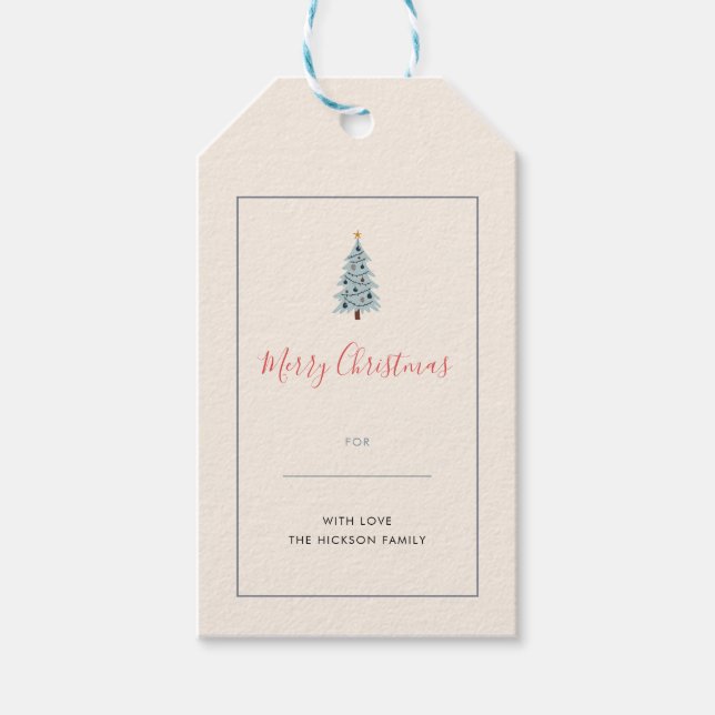 Minimalistisk blågrå rutig God Jul  Presentetikett (Framsidan)