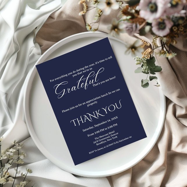 Minimalistisk blåmarin och vit skriptuppskattning meddelande (Skapare uppladdad)