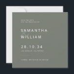 Minimalistisk blandning av elegant och matcha mode spara datumet<br><div class="desc">Lägg märke till din speciella dag med elegans och enkelhet med detta minimalistiska Spara datumkortet med skarpa vita sans serif typsnitt över en chic av olivbaksida av grått. Blanda och matcha med koordinera delar för en kohesiv inbjudningssvit. Skapa tidslösa minnen med denna mångsidiga design. Beställ nu en sofistikerad beröring till...</div>