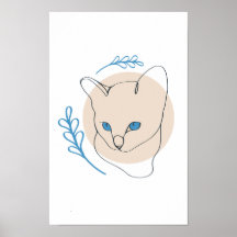 Minimalistisk blåögd katt linjekonst