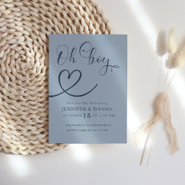 Minimalistisk blått Elegant Heart Oh Boy Baby Show Inbjudningar