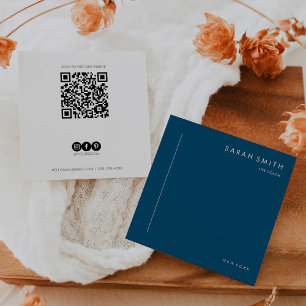 Minimalistisk blåvit QR-kod för Life Coach Fyrkantigt Visitkort