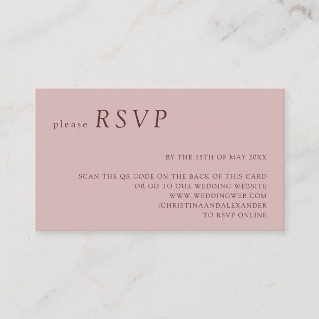 Minimalistisk Blekröd Bröllops QR-kod RSVP Tilläggskort (Framsida)