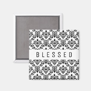 Minimalistisk BLESSED, svart blommigt Magnet