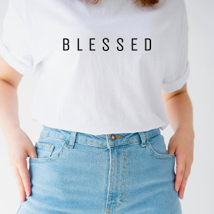 Minimalistisk BLESSED-text vit T-skirt T Shirt