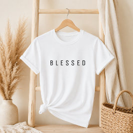 Minimalistisk BLESSED-text vit T-skirt T Shirt