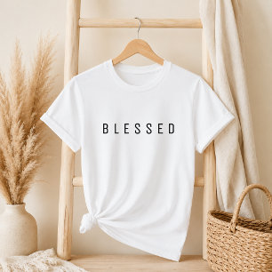 Minimalistisk BLESSED-text vit T-skirt T Shirt