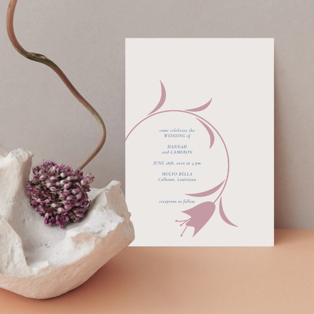 Minimalistisk blombröllop | Mauve och dammig blå Inbjudningar (Skapare uppladdad)